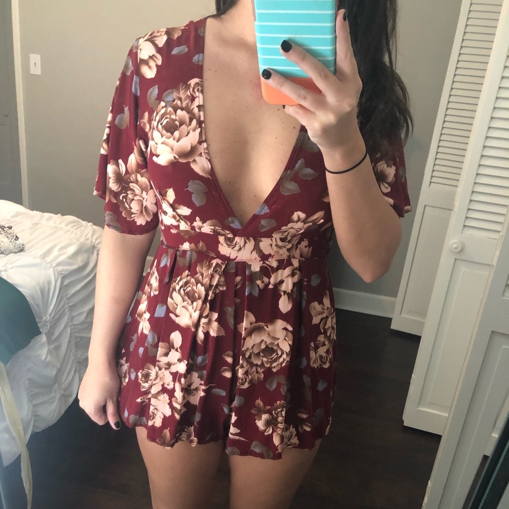 Plunge Neck Floral Romper